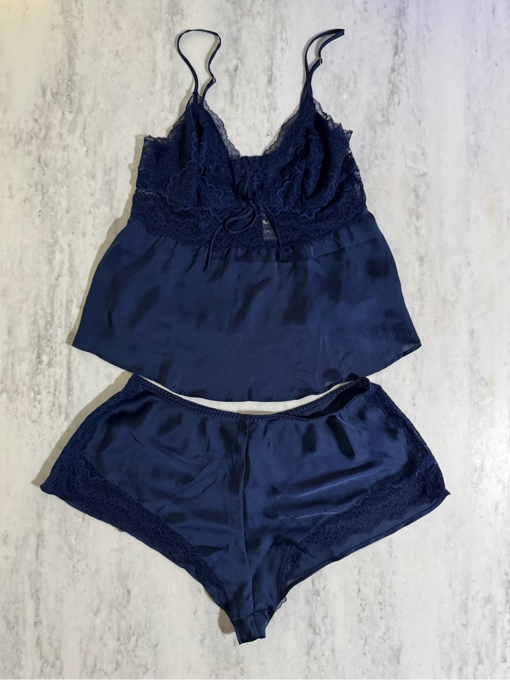 Victoria’s Secret Navy Lace-Trim Cami & Short Sleep Lingerie Set size M